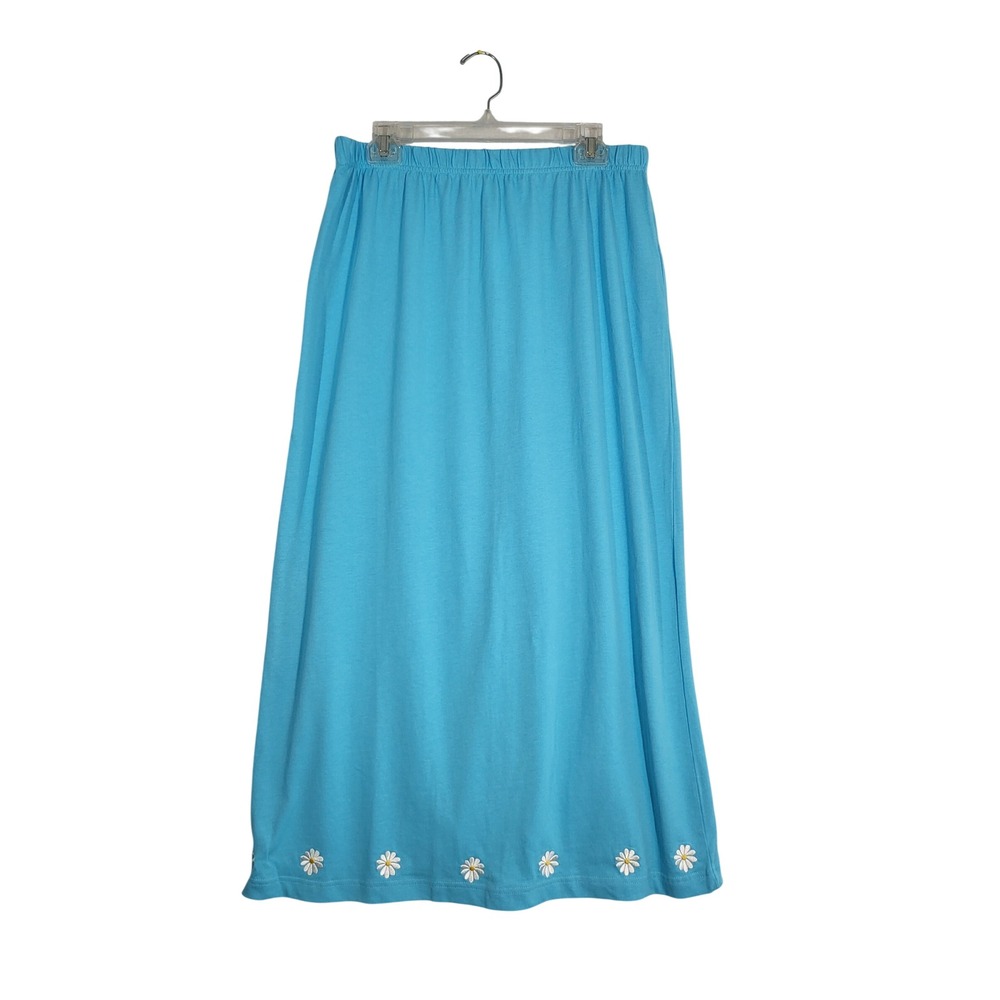Quacker Factory Daisy‎ Maxi Skirt L 14/16 Blue Embroidered Elastic Waist NWT